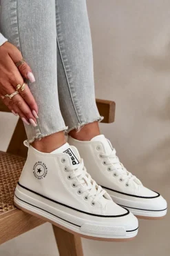 Ocieplane Trampki Damskie Na Platformie Eko Skórzane Big Star OO274061 Białe