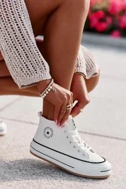 Ocieplane Trampki Damskie Na Platformie Eko Skórzane Big Star OO274061 Białe