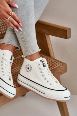 Ocieplane Trampki Damskie Na Platformie Eko Skórzane Big Star OO274061 Białe