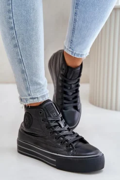Ocieplane Trampki Damskie Na Platformie OO274A471 Czarne