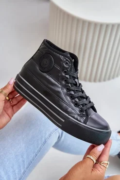 Ocieplane Trampki Damskie Na Platformie OO274A471 Czarne