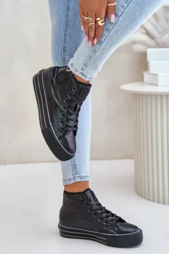 Ocieplane Trampki Damskie Na Platformie OO274A471 Czarne