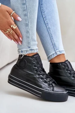 Ocieplane Trampki Damskie Na Platformie OO274A471 Czarne