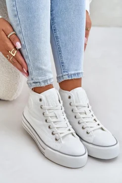 Ocieplane Trampki Damskie Na Platformie OO274A473 Białe