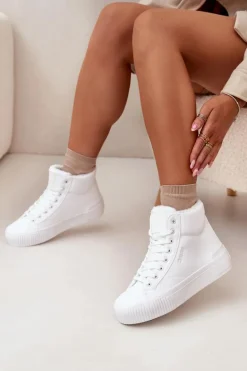 Ocieplane Trampki Damskie Na Platformie Big Star OO274794 Białe