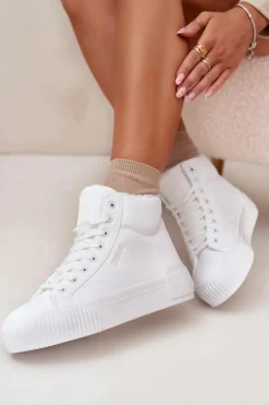 Ocieplane Trampki Damskie Na Platformie Big Star OO274794 Białe