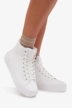 Ocieplane Trampki Damskie Na Platformie Big Star OO274794 Białe