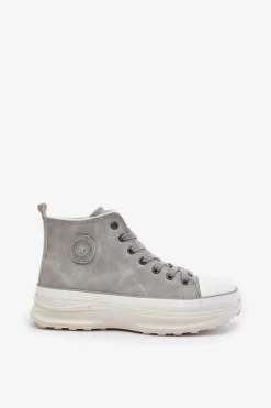 Ocieplane Trampki Damskie Na Platformie Big Star OO274073 Szare