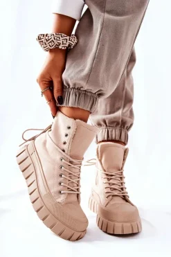 Ocieplane Trampki Na Platformie Beżowe Marlow