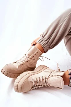 Ocieplane Trampki Na Platformie Beżowe Marlow