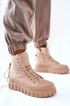 Ocieplane Trampki Na Platformie Beżowe Marlow