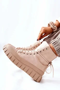 Ocieplane Trampki Na Platformie Beżowe Marlow