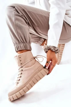 Ocieplane Trampki Na Platformie Beżowe Marlow