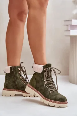 Ocieplane Trapery Botki Damskie Na Zamek Zielone Ferelia