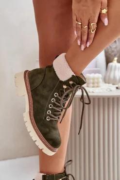 Ocieplane Trapery Botki Damskie Na Zamek Zielone Ferelia