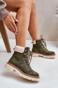 Ocieplane Trapery Botki Damskie Na Zamek Zielone Ferelia