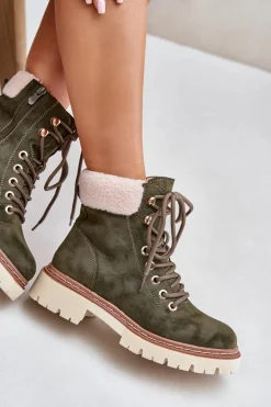 Ocieplane Trapery Botki Damskie Na Zamek Zielone Ferelia