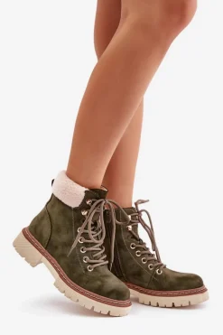 Ocieplane Trapery Botki Damskie Na Zamek Zielone Ferelia