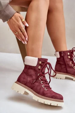 Ocieplane Trapery Botki Damskie Na Zamek Bordowe Ferelia