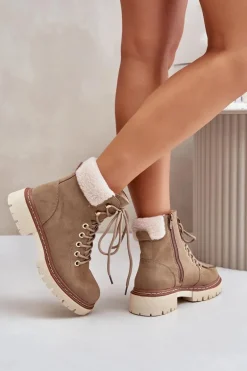 Ocieplane Trapery Botki Damskie Na Zamek Khaki Ferelia