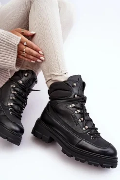 Ocieplane Trapery Botki Sznurowane Damskie Czarne Big Star MM274663
