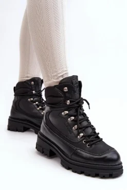 Ocieplane Trapery Botki Sznurowane Damskie Czarne Big Star MM274663