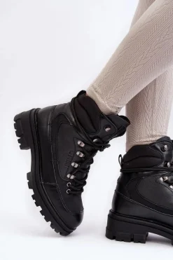 Ocieplane Trapery Botki Sznurowane Damskie Czarne Big Star MM274663