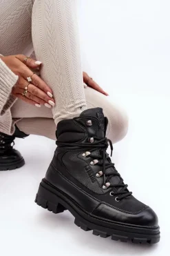Ocieplane Trapery Botki Sznurowane Damskie Czarne Big Star MM274663