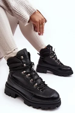 Ocieplane Trapery Botki Sznurowane Damskie Czarne Big Star MM274663