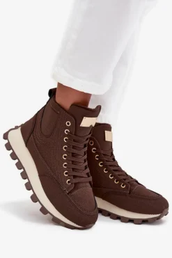 Ocieplane Trapery Damskie Na Platformie Brązowe Marivira