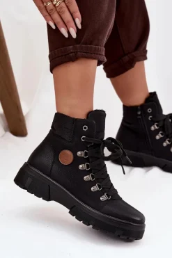 Ocieplane Trapery Damskie Na Platformie Czarne Zaraine