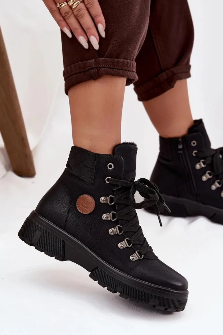 Ocieplane Trapery Damskie Na Platformie Czarne Zaraine