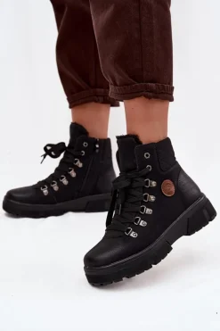 Ocieplane Trapery Damskie Na Platformie Czarne Zaraine