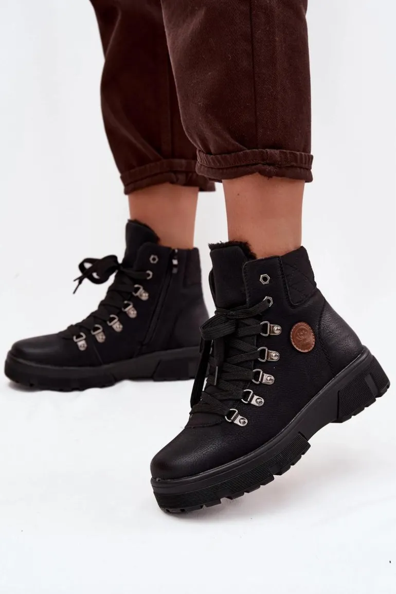 Ocieplane Trapery Damskie Na Platformie Czarne Zaraine