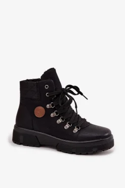 Ocieplane Trapery Damskie Na Platformie Czarne Zaraine