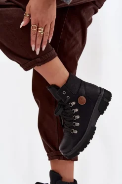 Ocieplane Trapery Damskie Na Platformie Czarne Zaraine