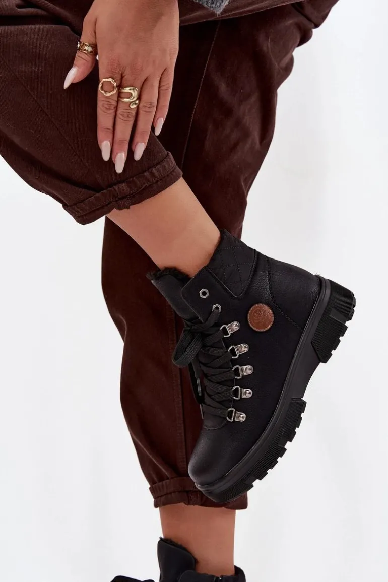 Ocieplane Trapery Damskie Na Platformie Czarne Zaraine