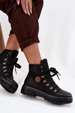 Ocieplane Trapery Damskie Na Platformie Czarne Zaraine