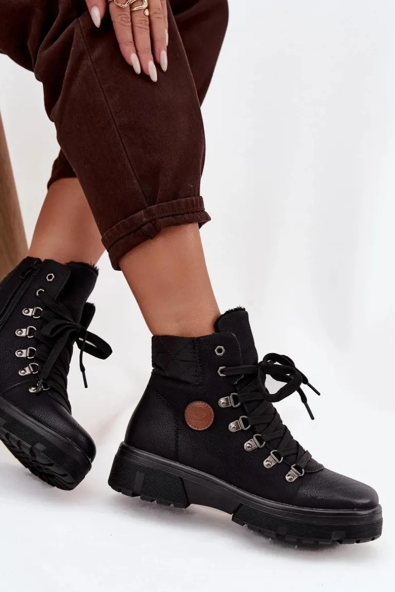 Ocieplane Trapery Damskie Na Platformie Czarne Zaraine