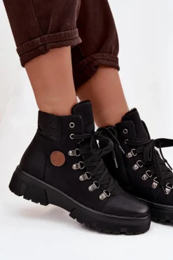 Ocieplane Trapery Damskie Na Platformie Czarne Zaraine