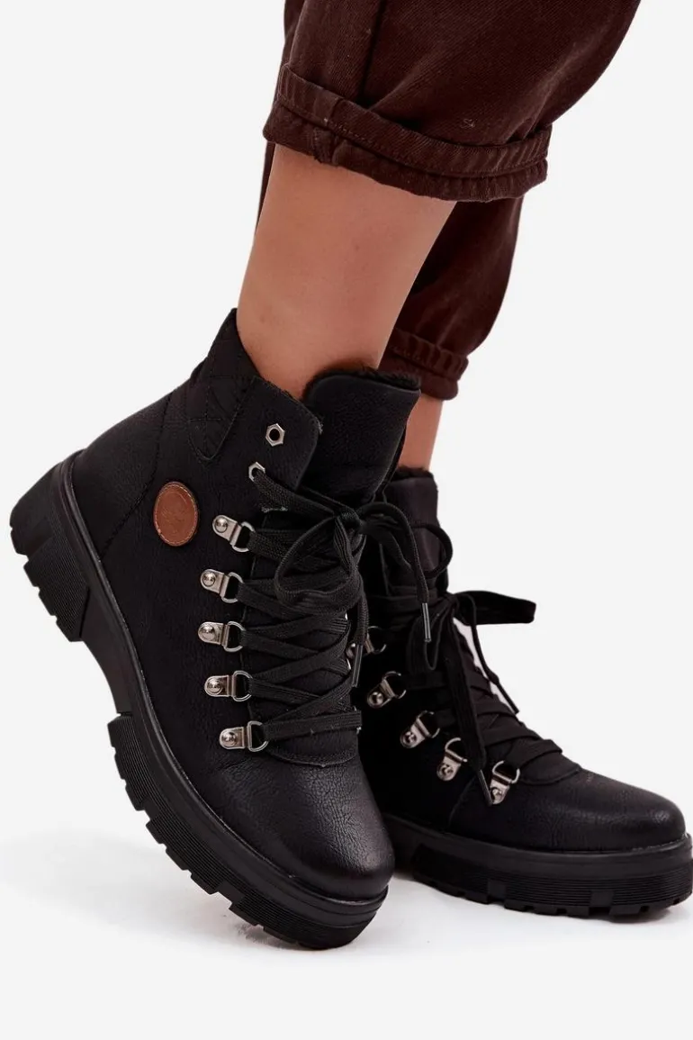 Ocieplane Trapery Damskie Na Platformie Czarne Zaraine