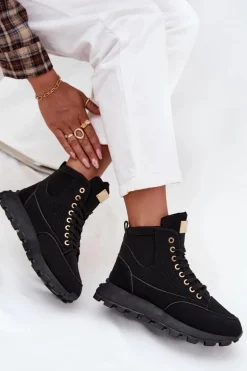 Ocieplane Trapery Damskie Na Platformie Czarne Marivira