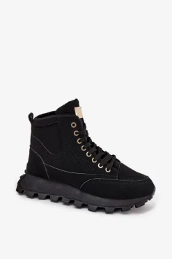 Ocieplane Trapery Damskie Na Platformie Czarne Marivira