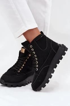 Ocieplane Trapery Damskie Na Platformie Czarne Marivira