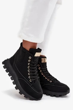 Ocieplane Trapery Damskie Na Platformie Czarne Marivira