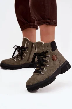 Ocieplane Trapery Damskie Na Platformie Ciemnozielone Zaraine