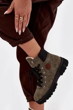 Ocieplane Trapery Damskie Na Platformie Ciemnozielone Zaraine