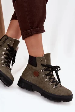 Ocieplane Trapery Damskie Na Platformie Ciemnozielone Zaraine