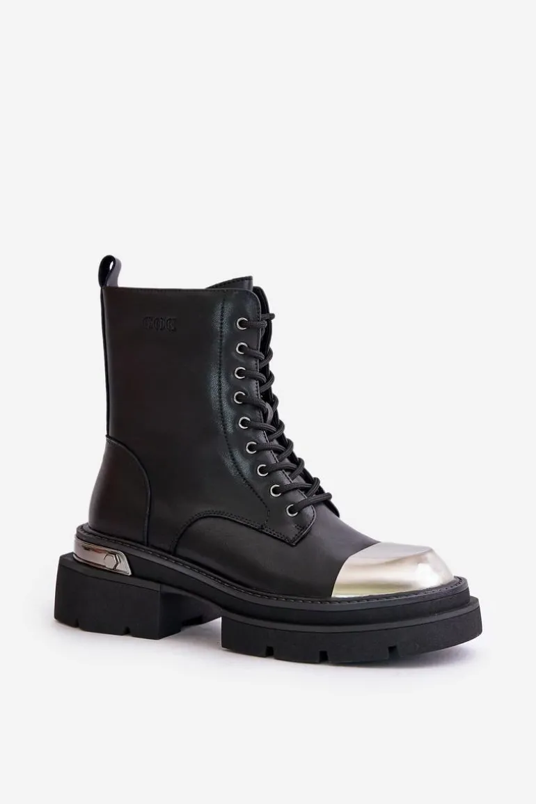 Ocieplane Workery Botki Damskie Ze Skóry Naturalnej Goe OO2N4119 Czarne