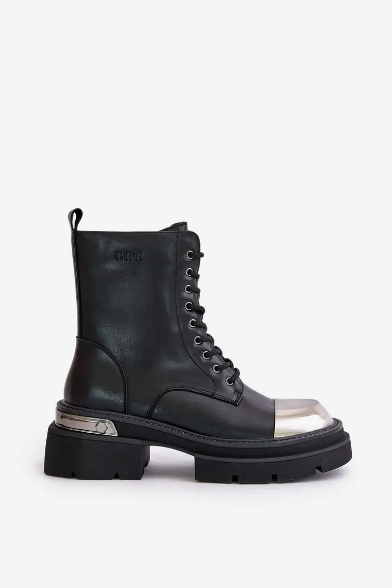 Ocieplane Workery Botki Damskie Ze Skóry Naturalnej Goe OO2N4119 Czarne